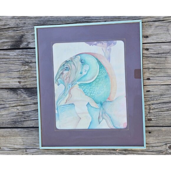 Ocean Mer Creature Surrealist Artwork Framed Fish Human Fusion Graphic Design